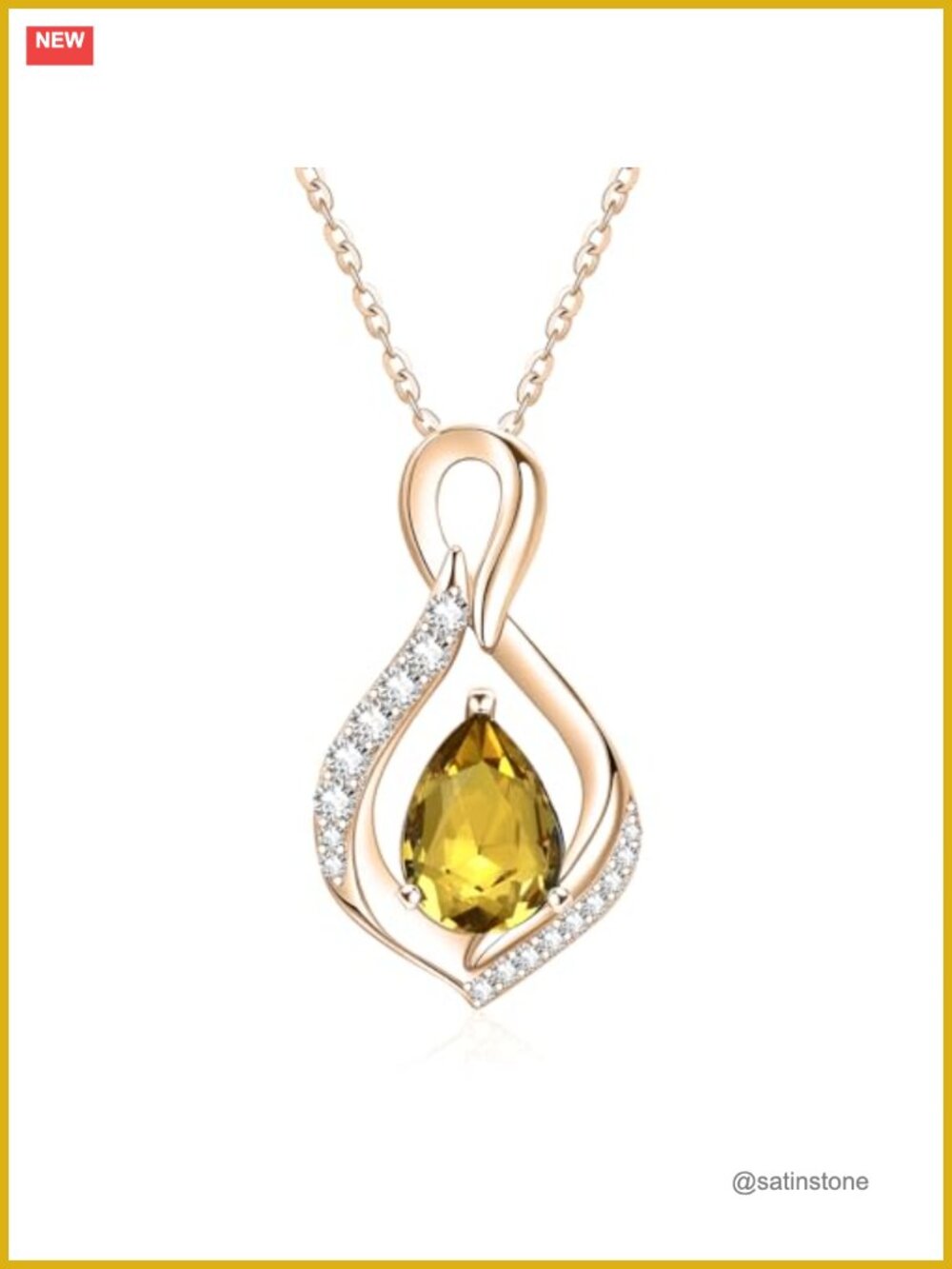 Infinity Birthstone Necklace White Gold Plated Pear Pendant 20in